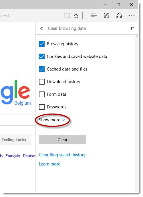 microsoft edge browser clear cache and cookies