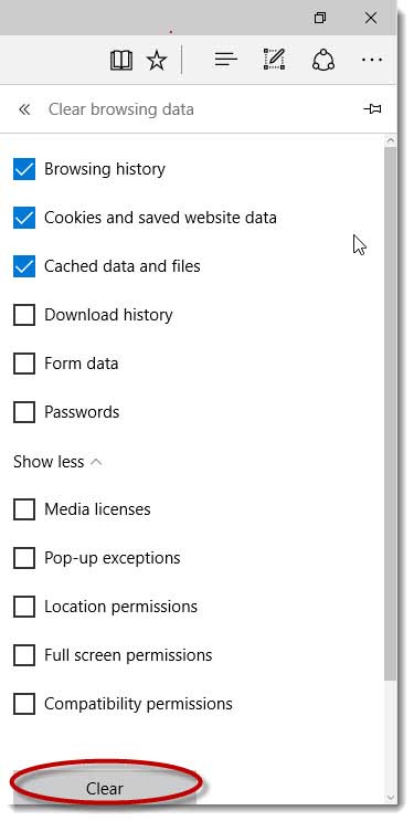 unable to delete microsoft edge cache